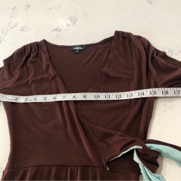 Mica brown & blue dressV- neck knee length S:S - Picture 7 of 12